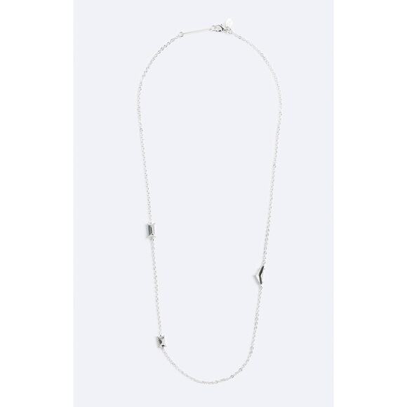 NWT-  Zara ZARA CHAIN ​​WITH CONTRAST PENDANT AND RHINESTONES, SILVER - Picture 2 of 4